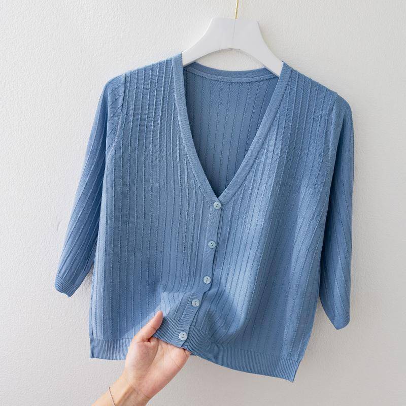 Áo Khoác Cardigan Dệt Kim Mỏng Dáng Ngắn Cổ Chữ V Thời Trang Mùa Hè Cho Nữ