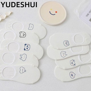 YUDESHUI Vớ cotton cổ thấp thoáng khí thấm hút mồ hôi chống trượt in họa tiết hoạt hình cho nữ