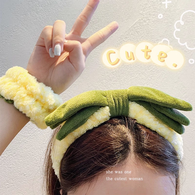 Mới Băng Đô Cài Tóc Rửa Mặt Hình Quả Dứa Vàng Dễ Thương