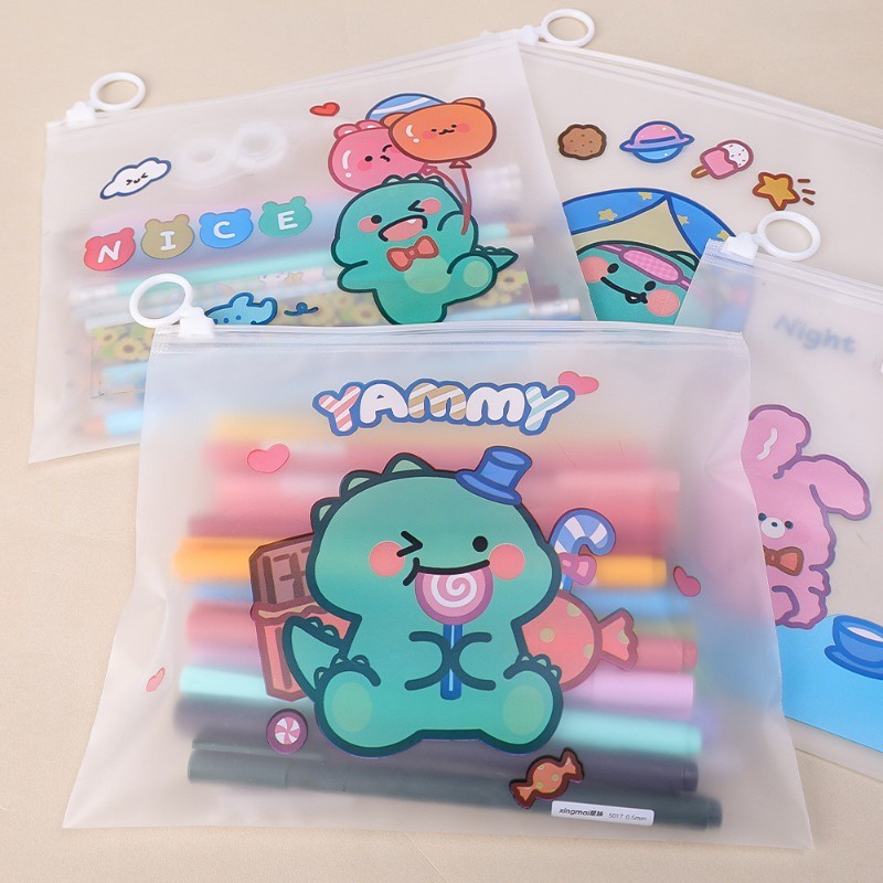 Túi Đựng Bút Chống Thấm Nước Có Khóa Kéo Họa Tiết Hoạt Hình Khủng Long / Phi Hành Gia / Gấu Dễ Thương