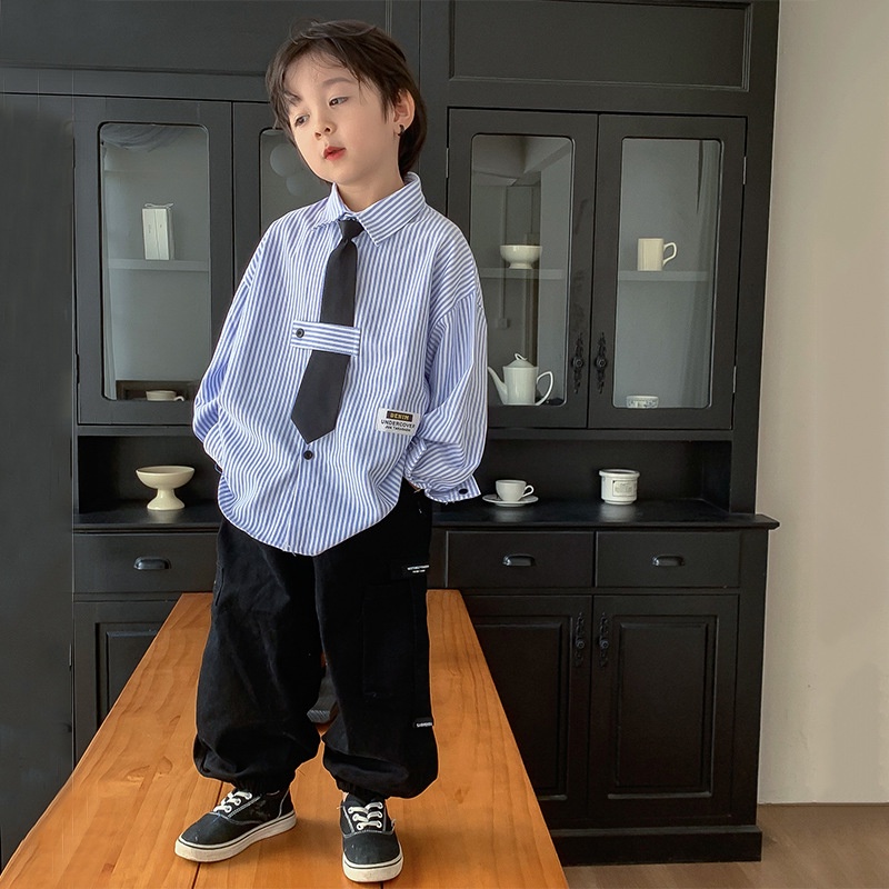 Áo Sơ Mi Tay Dài Kẻ Sọc Phong Cách Nhật Bản Thời Trang Thu Đông Dành Cho Bé 100-160cm