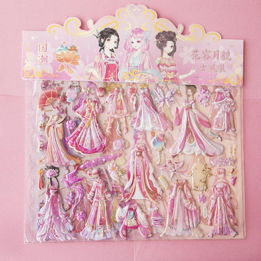 Hình Dán Công Chúa Trung Quốc Thay Đổi Màu Lấp Lánh 3d diy Dán Trang Phục Cho Bé