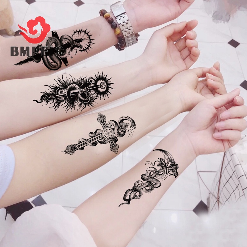 Hình Xăm Dán Tạm Thời Chống Thấm Nước Hình Rồng / Hoa / Rắn Mới