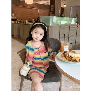 Elmobe Set Đồ Mùa Thu 2 Món Gồm Áo Hai Dây Ôm Dáng + Áo Khoác Dệt Kim Màu Cầu Vồng Thời Trang Mùa Thu 20