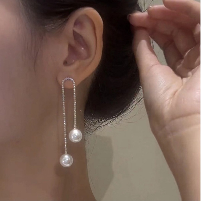 Khuyên Tai Dáng Dài Đính Hạt Ngọc Trai Thanh Lịch Mới Cho Nữ