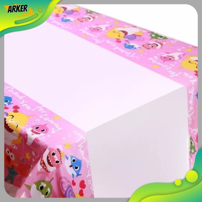 Ak  Khăn Trải Bàn Cờ Trang Trí Tiệc Sinh Nhật Bé Gái Hình Cá Mập Màu Hồng