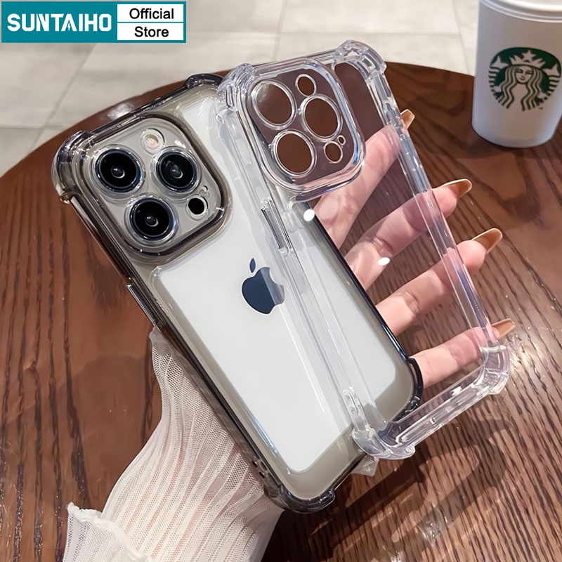 Suntaiho ốp lưng iphone đơn giản đen trong suốt pha lê màu chống bẩn Ốp điện thoại bằng acrylic cứng Mềm Chống Sốc Cho Iphone 11 12 13 14 15 Pro Max IP 7 8 Plus Iphon X XS XR XsMax