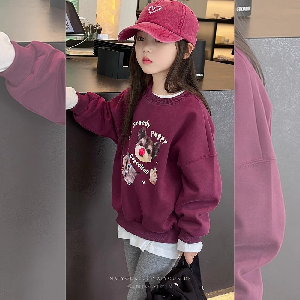 Áo sweater Tay Dài Cổ Tròn In Họa Tiết Hoạt Hình Thời Trang Mùa Thu Cho Bé Gái