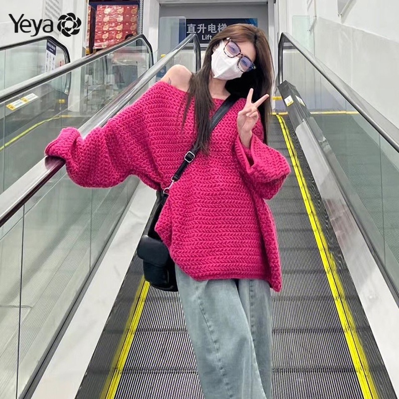 Yeya Áo sweater Chui Đầu Dáng Rộng Hở Rốn Họa Tiết Quả Dứa Hồng Phong Cách Hàn Quốc Dành Cho Bạn Nữ