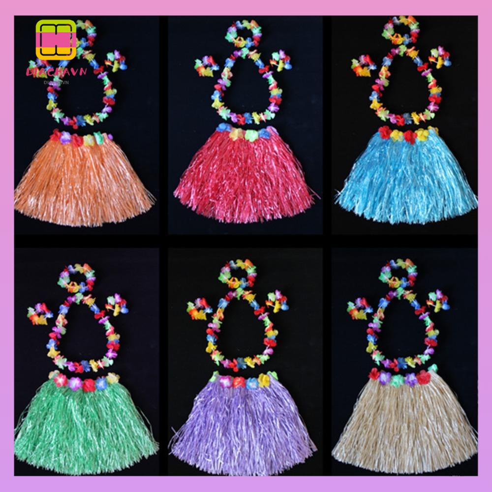 Diachavn 5pc / set hawaii fancy dress, hawaiian style costume set grass skirt, party decoratin 40cm hula show full charming hawaiian hula skirt women