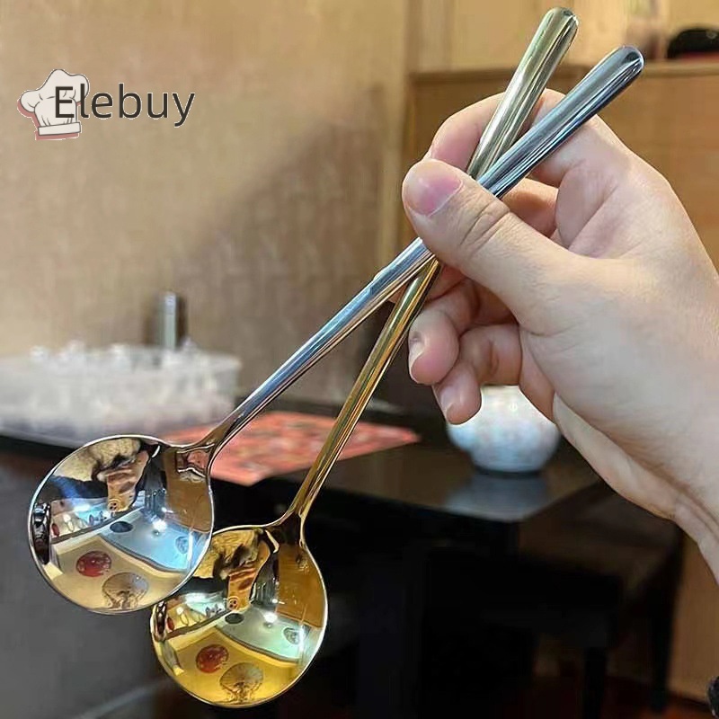 Muỗng ăn súp ELEBUY bằng bằng thép không gỉ 304 phong cách Trung Hoa