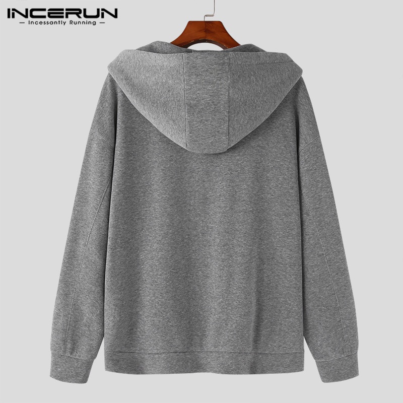 INCERUN Áo Hoodie Form Rộng Màu Sắc Đơn Giản Cho Nam