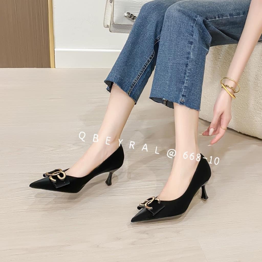 Giày cao gót nhọn nữ.đế cao 5cm ,chất da óng cao cấp hàng QC cao cấp hãng QBel CGN10 ANN_Official