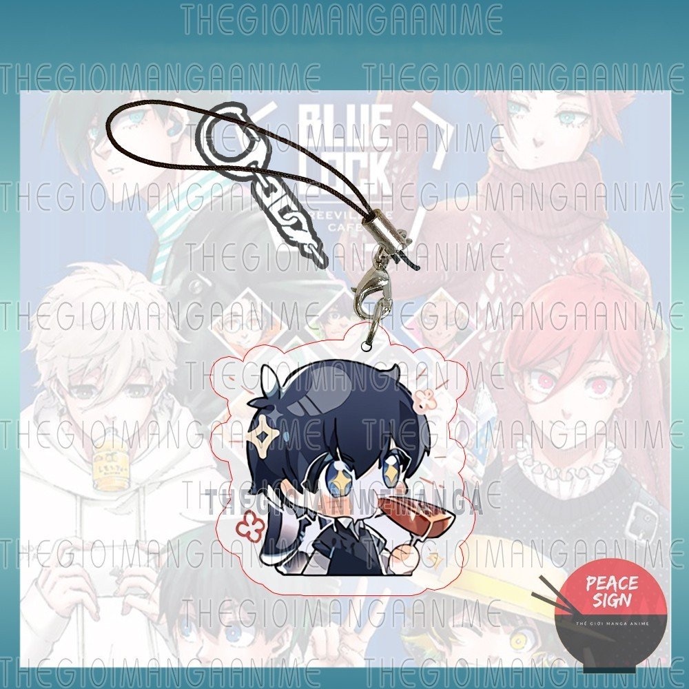 Móc dây treo điện thoại BLUE LOCK ver TAI CHỮ in hình anime chibi mica trong acrylic móc khóa