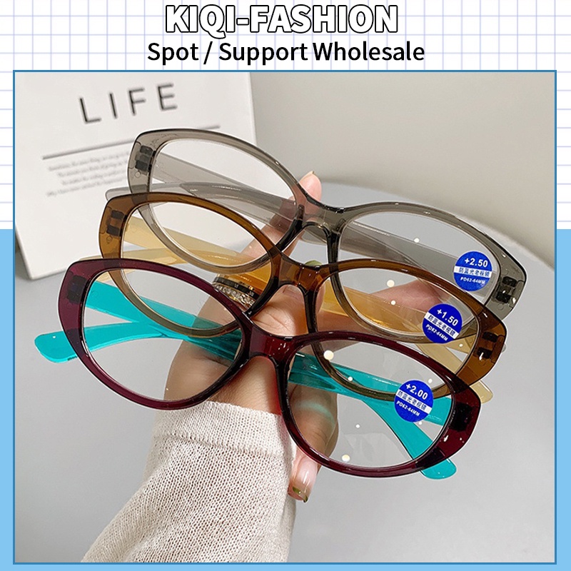 (KIQI-FASHION) COD Thời Trang Kính Đọc Sách Gọng oval Nhỏ Phong Cách Cổ Điển Chống Ánh Sáng Xanh Cho Nam Và Nữ Trung Niên Kèm 100 ~ + 400 Mắt Kính