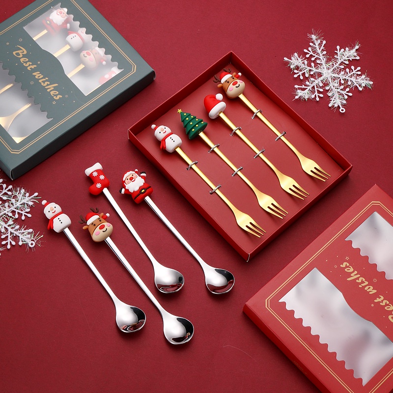 Bộ Muỗng Nĩa Bằng Thép Không Gỉ Hình Ông Già Noel