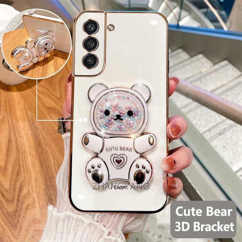 Ốp lưng samsung s21 fe s21 ultra s21 plus s21 Ốp Điện Thoại tpu Dẻo Mạ Màu 3D In Hình Gấu Nhỏ Đáng Yêu Có Giá Đỡ Cho samsung s21 fe s21 ultra s21 plus s21