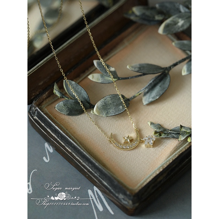 Dây Chuyền Bạc sterling Mặt Trăng Và Ngôi Sao Tinh Xảo Dễ Phối Đồ Phong Cách retro Cho Nữ