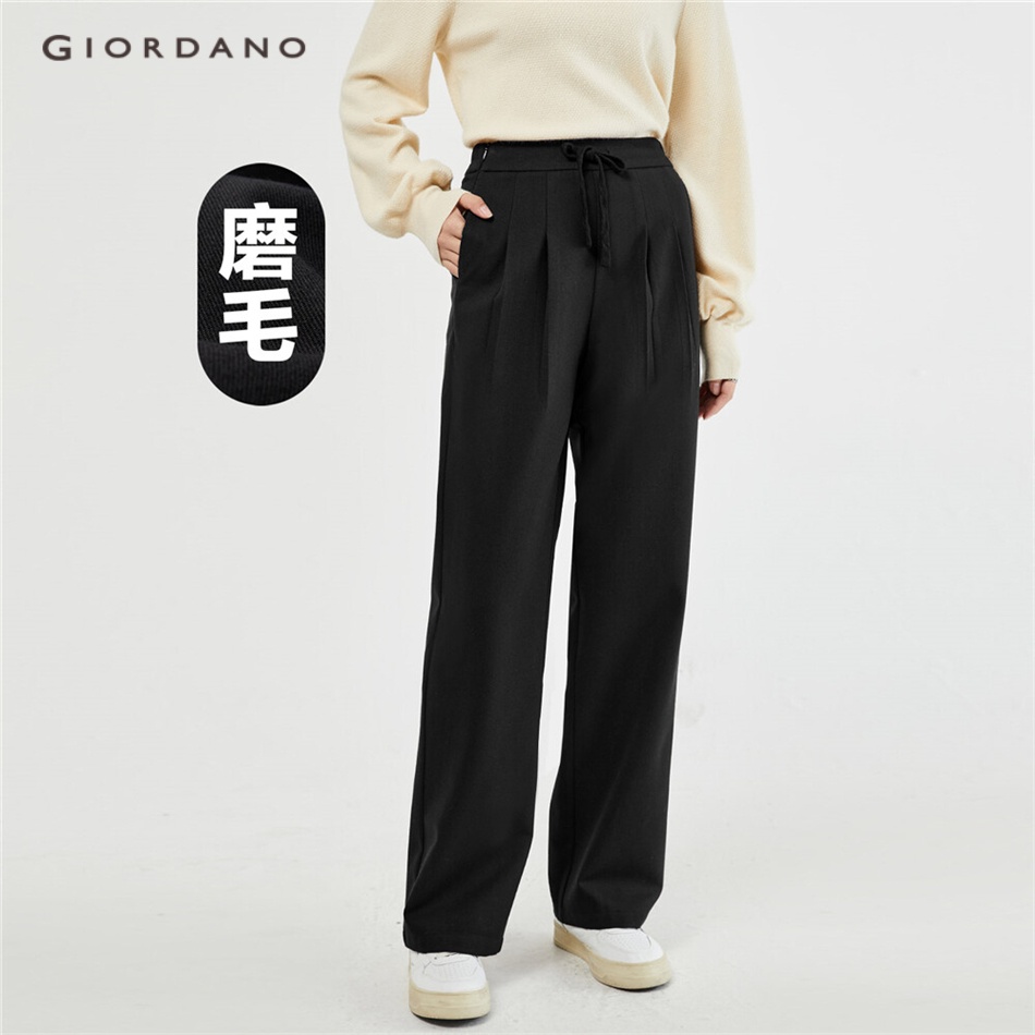Quần GIORDANO 05413670 xếp ly ống rộng eo thun nửa cho nữ