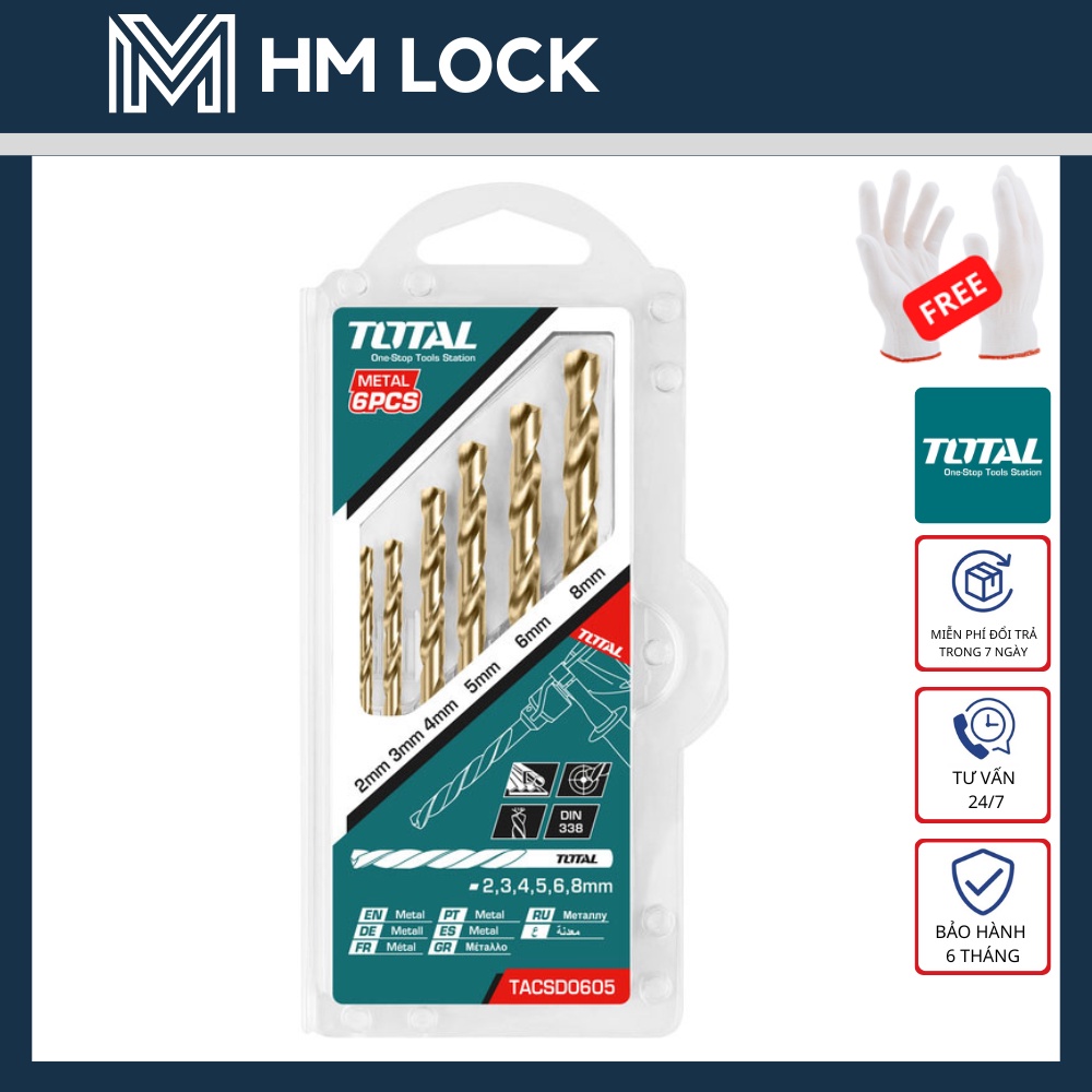BỘ 6 MŨI KHOAN KIM LOẠI HSS 2,3,4,5,6,8MM TOTAL - HÀNG CHÍNH HÃNG - TACSD0605 - HM LOCK