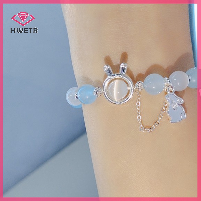 Hwetr Vòng Tay Chuỗi Hạt Đá Mặt Trăng Xanh Lam Thời Trang Cho Cặp Đôi Mới