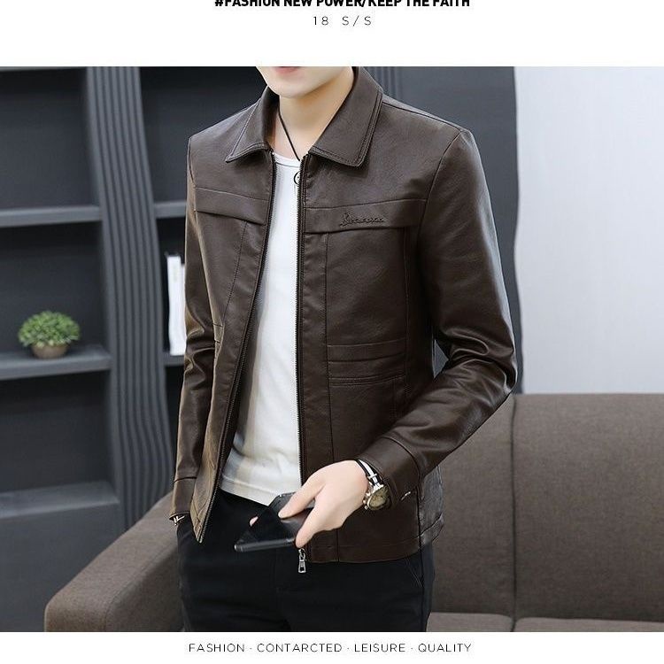 Áo Khoác Da pu Lót Lông Cừu Phong Cách Hàn Quốc Thời Trang Thu Đông Cho Nam