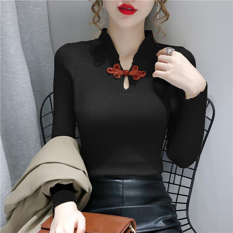 Áo sweater Dệt Kim Tay Dài Dáng Ôm Phong Cách retro Dành Cho Nữ
