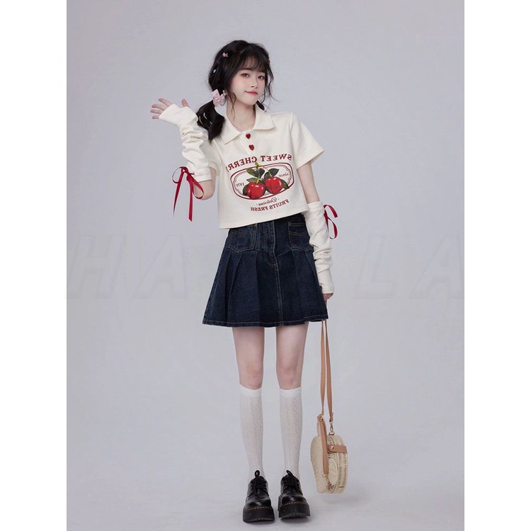 Áo Baby tee y2k  Áo sơ mi croptop Áo Thun Tay Ngắn Cổ polo Thời Trang Cho Nữ