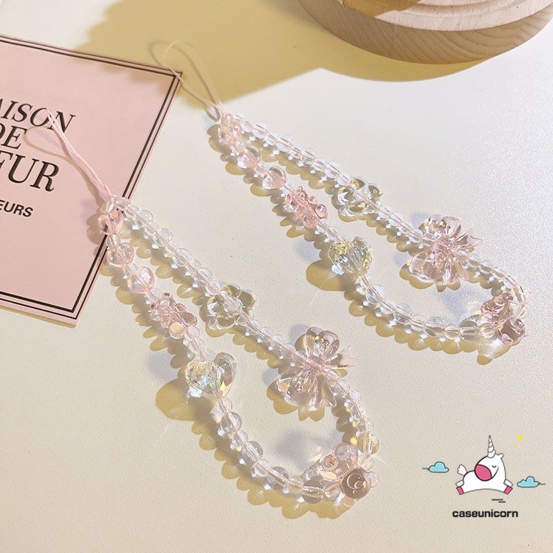 Dễ Thương Dây Đeo Điện Thoại Trong Suốt Đính Hạt Hình Chú Gấu Đáng Yêu