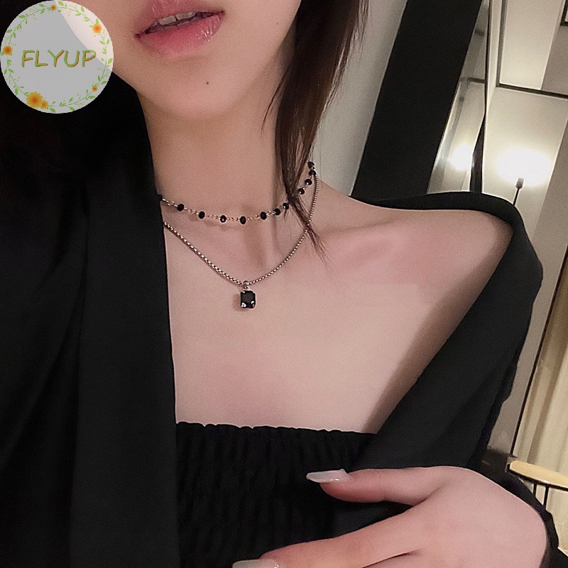 Flyup Vòng Cổ choker Hạt Hai Lớp Màu Đen Hình Học Làm Quà Tặng Cho Bạn Bè vn