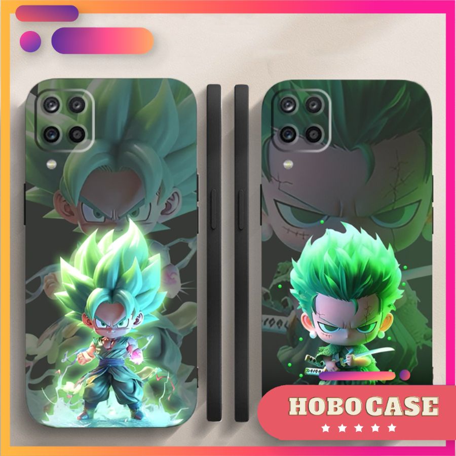 Ốp lưng Samsung Galaxy A12, M12, A22, M32   cạnh viền vuông, có bảo vệ camera in hình ONE PIECE, GOKU