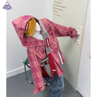 Áo Khoác cardigan Có Nón Họa Tiết Caro Màu Hồng Phong Cách retro Mỹ Dễ Phối Đồ Cho Nam