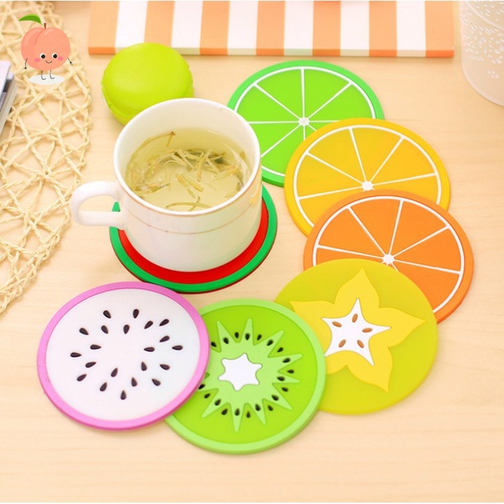 Đế lót ly, lót cốc hình trái cây bằng silicon xinh xắn PEACH