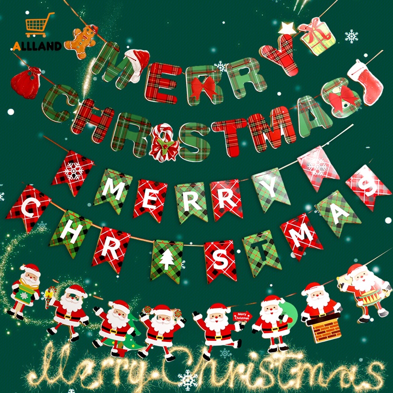 Cờ Giấy Treo Trang Trí Giáng Sinh Hình Ông Già Noel Tuần Lộc Người Tuyết Dễ Thương diy