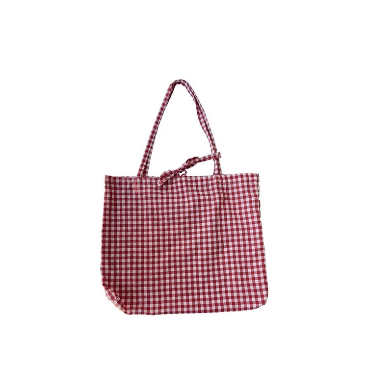 Túi Xách Vải Lanh cotton Họa Tiết Sọc Caro Phong Cách vintage