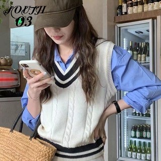 Áo gile len vặn thừng nữ cổ V dáng rộng len nữ basic hàng quảng châu Devil