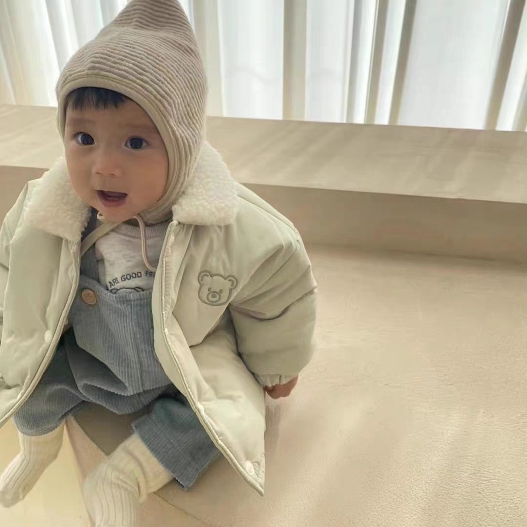 Áo Khoác Vải Len Tay Dài Hình Gấu Dễ Thương Cho Bé Trai