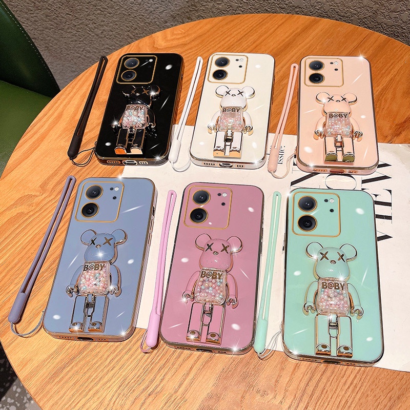 Ôp Điện Thoại Silicon Dẻo Tráng Gương Màu Sắc Ngọt Ngào Kèm Giá Đỡ Hình Gấu Cho xiaomi mi 13t pro xiaomi 13t 12t 11t pro Ốp