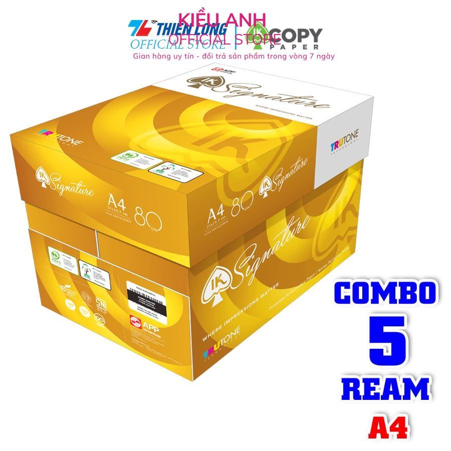 Combo 5 ream Giấy in A4, giấy photo cao cấp IK Signature 80gsm 500 tờ/Ream-VPP Kiều Anh