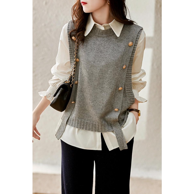 Banfamy Áo Dệt Kim Sát Nách Dáng Ôm Phong Cách Phương Tây Thời Trang Xuân Thu Cho Phụ Nữ Trung Niên