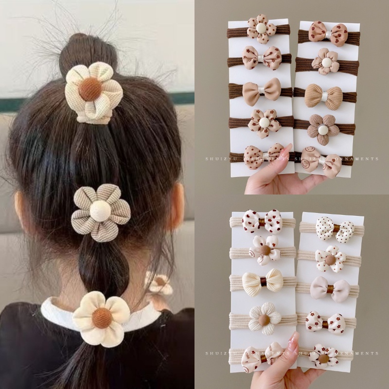 Set 5 Dây Cột Tóc Co Giãn Thời Trang Hàn Quốc Cho Bé Gái