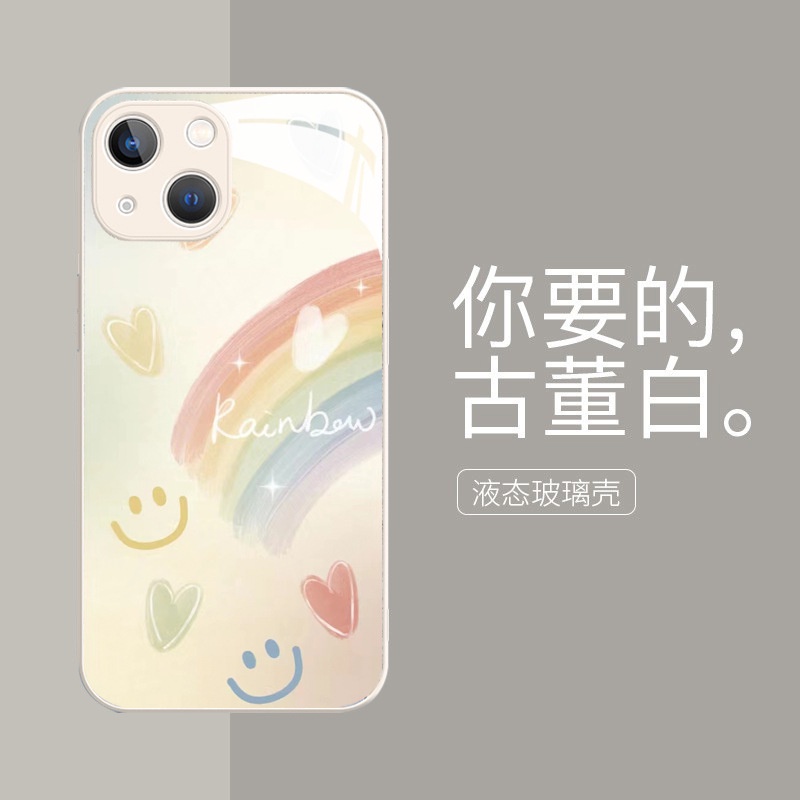Ốp Điện Thoại In Hình Mặt Cười Màu Cầu Vồng Cho Iphone 15 14Promax13Pro 12promax 11 7 8plus xsmax