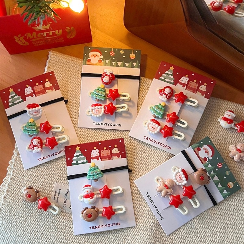 Kẹp Tóc Nhiều Kiểu Dáng Đơn Giản Màu Kem Giáng Sinh y2k Hình Ông Già Noel Hoạt Hình Cho Bé Gái