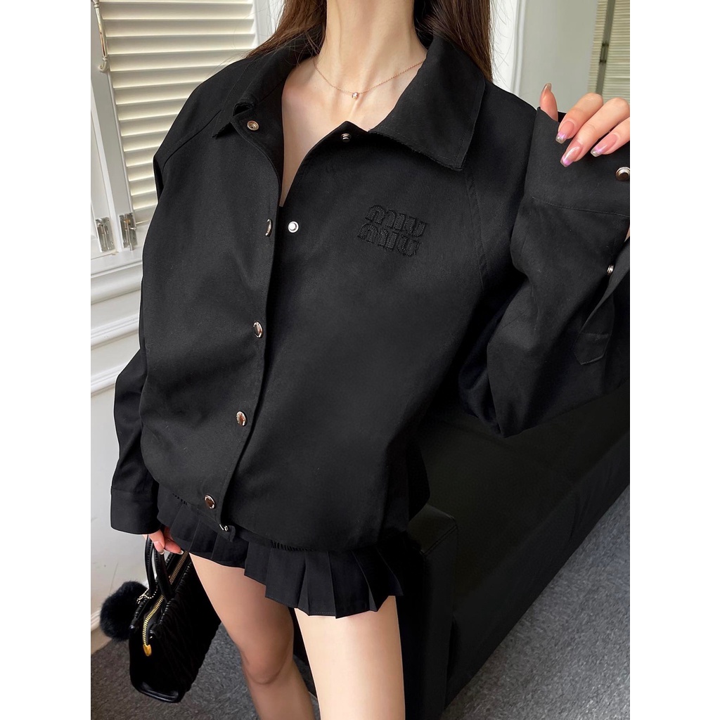 LEAS MIU MIU 23 autumn and winter New letter cloth embroidered casual coat women's lapel fashion all-match single-breasted jacket for women