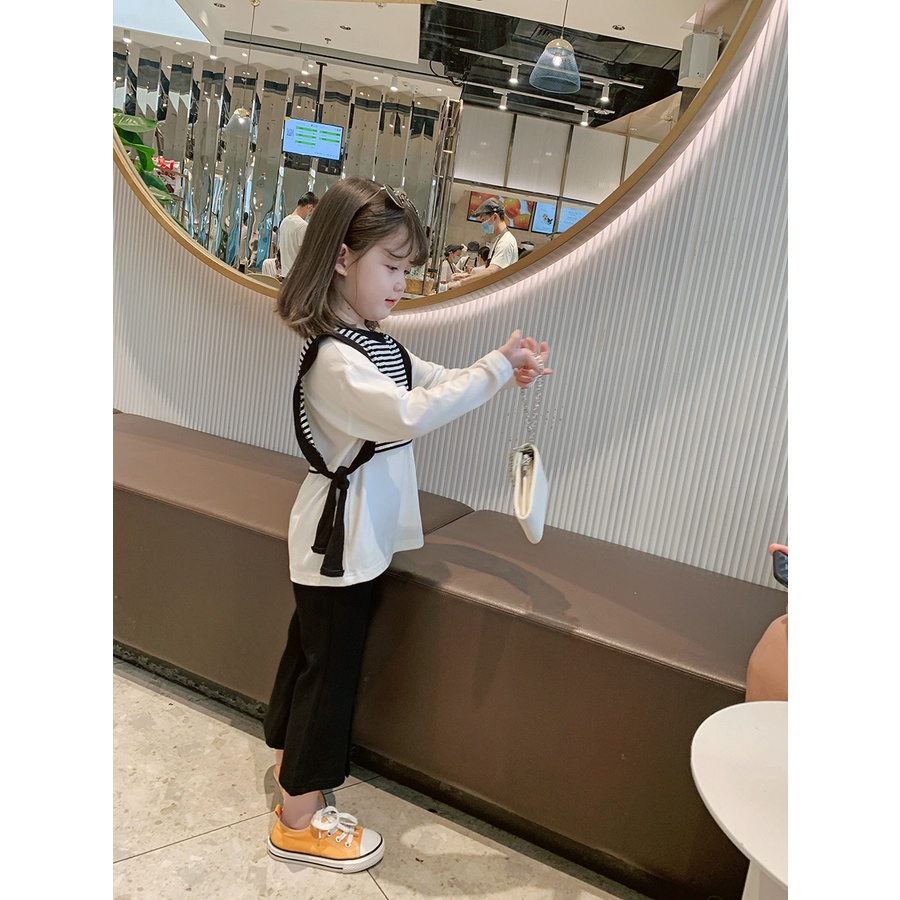 Áo Thun Dài Tay Giả Hai Lớp Họa Tiết Kẻ Sọc Thời Trang Xu Hướng Mới Cho Bé Gái