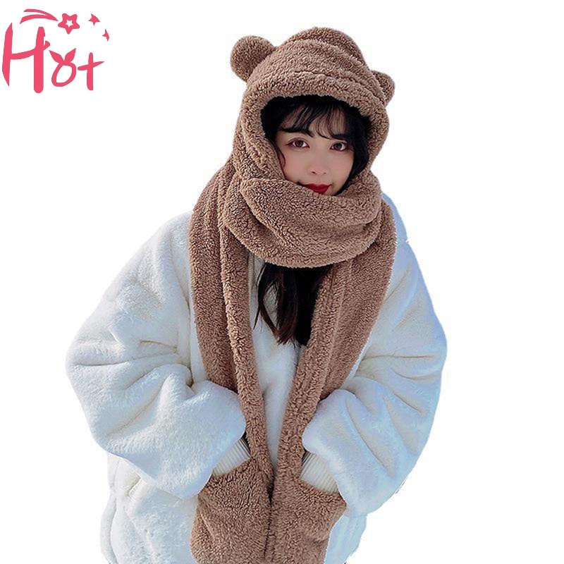 Jr Set 1 Món Nón Khăn Choàng Găng Tay Và Khăn Choàng Cổ 3 Trong 1 Chống Gió Giữ Ấm Mùa Đông Hình Tai Gấu Dễ Thương vn