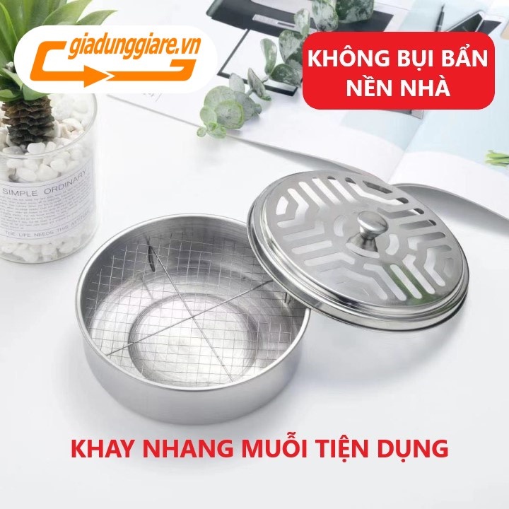 Khay nhang muỗi INOX chống nóng an toàn hộp đựng hương muỗi có nắp đậy an toàn cho người sử dụng GDK1087