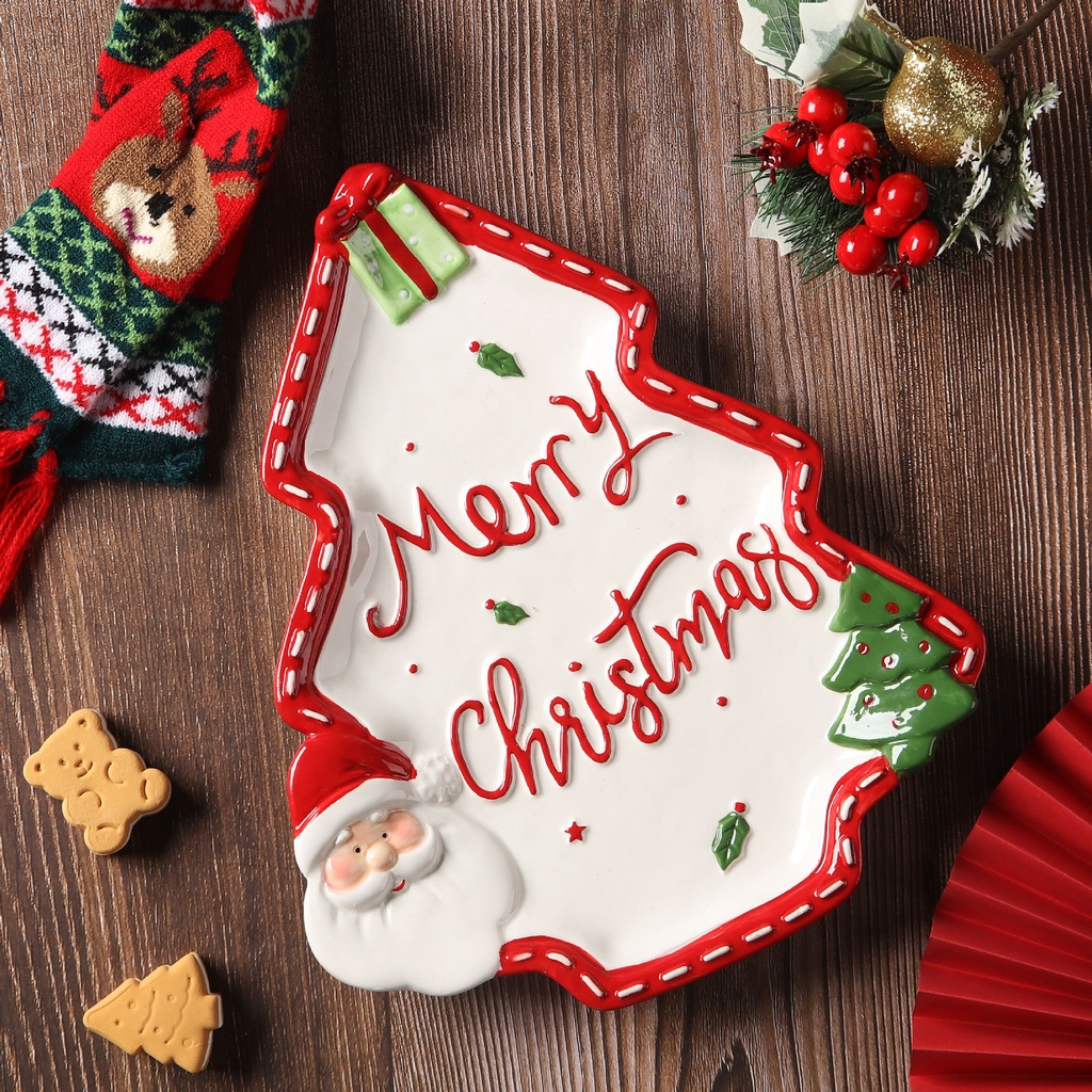 ❤Đĩa Sứ Hình Ông Già Noel Vẽ Tay Ba Chiều