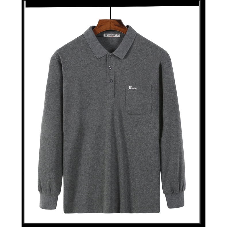 Áo Thun polo Dáng Rộng Màu Trơn Thời Trang Xuân Thu Cho Nam Trung Niên