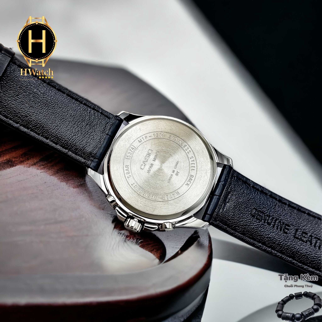 Đồng Hồ Nam Casio Pin MTP-1374L-1AVDF Dây Da Đen Vỏ Thép Không Gỉ Mặt Đen